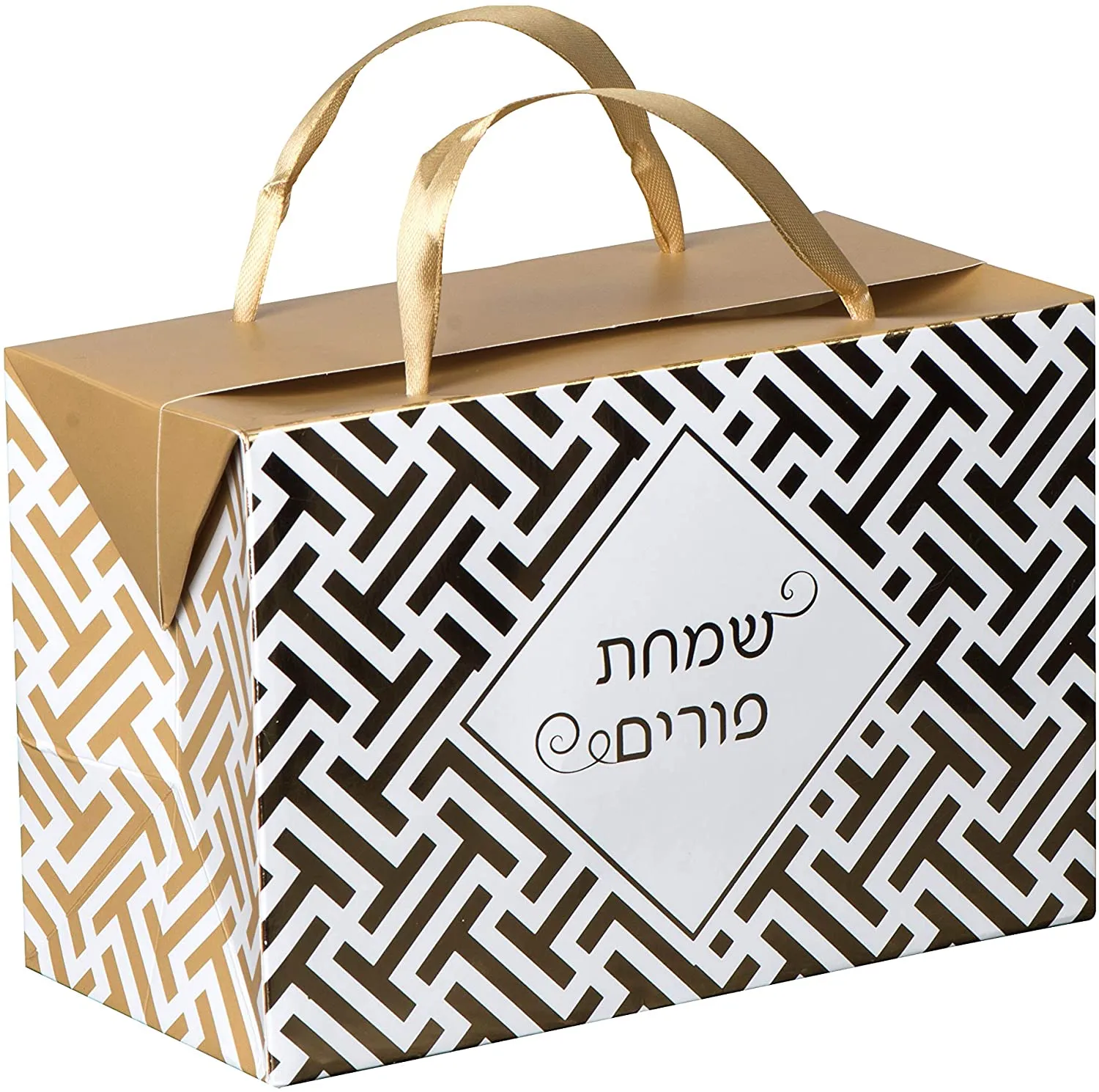 Gold Purim Paper Gift Bag Box 12 Pack 7"x 3.5"x 4.75"