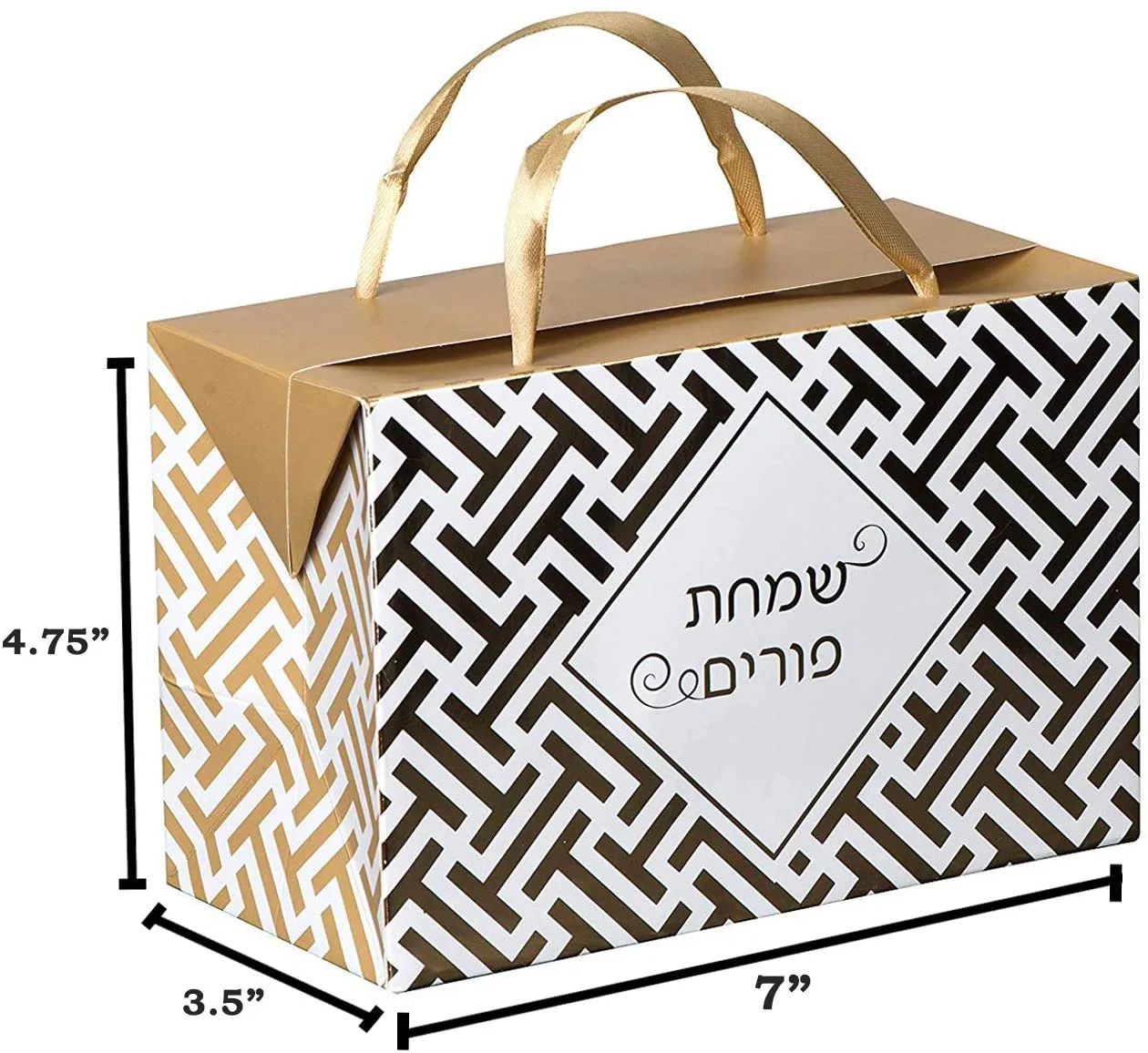 Gold Purim Paper Gift Bag Box 12 Pack 7"x 3.5"x 4.75"