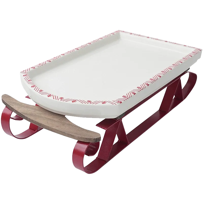 Hallmark Home Holiday Ceramic and Metal Serving Sleigh Platter