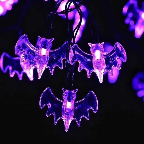 Halloween String Lights - Total 90 LED 35.4ft - Battery Operated - Purple Bat, White Ghost, Orange Pumpkin String Lights - 3 Pack