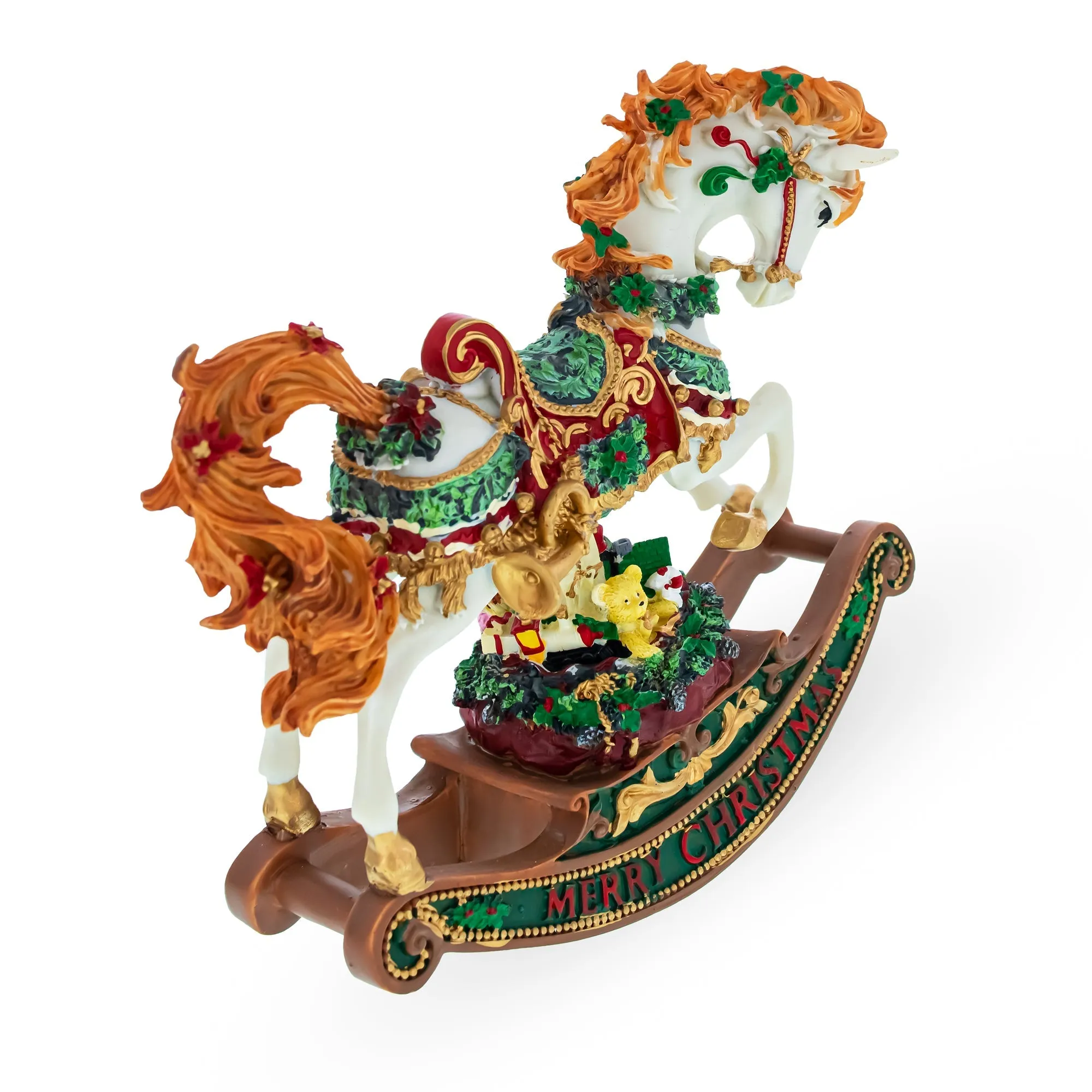 Harmonious Rocking Horse Carrying Gifts: Christmas Musical  Figurine 8-inch