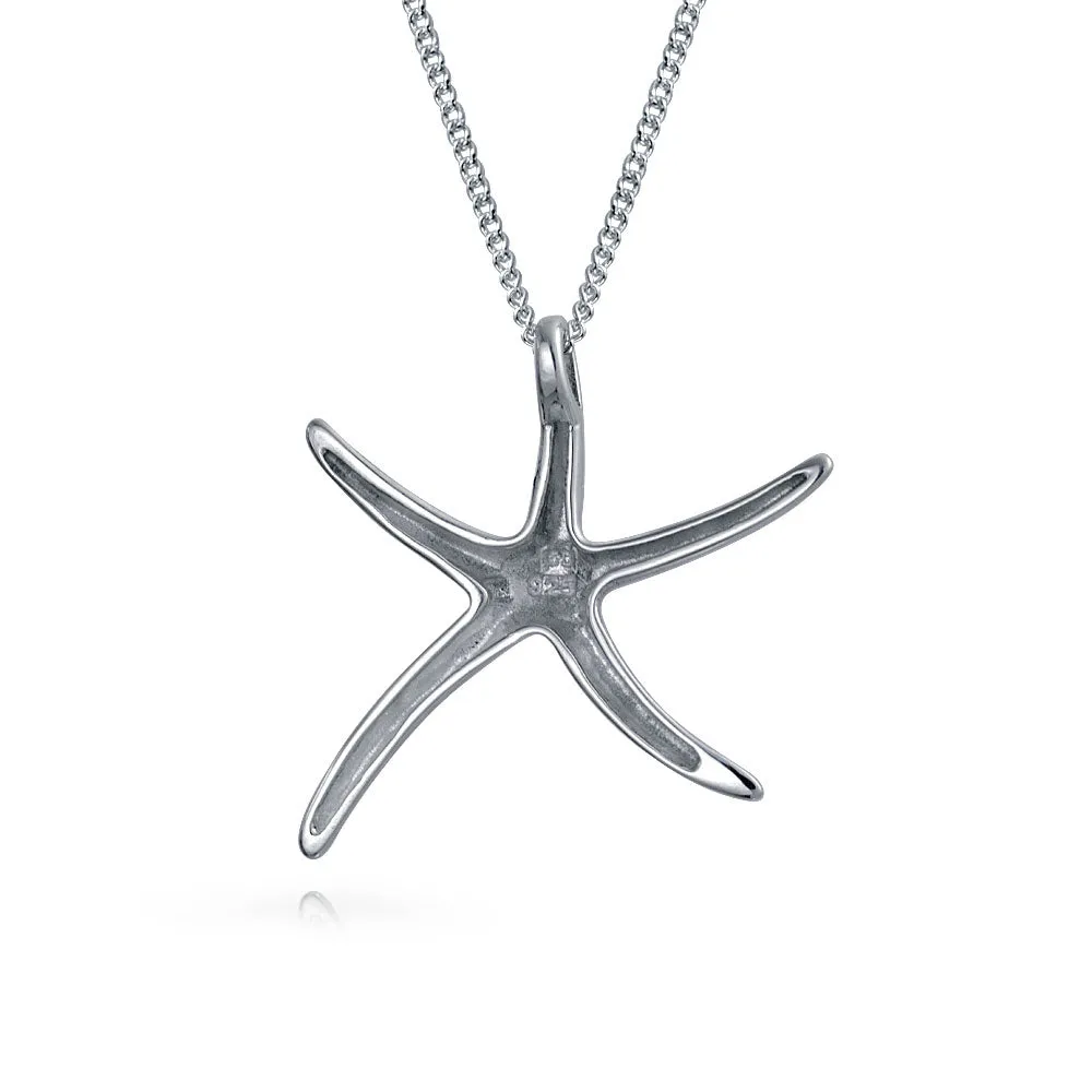 Hawaii Nautical Starfish Pendant Necklace Ear Cuff Drop Stud Earrings Silver