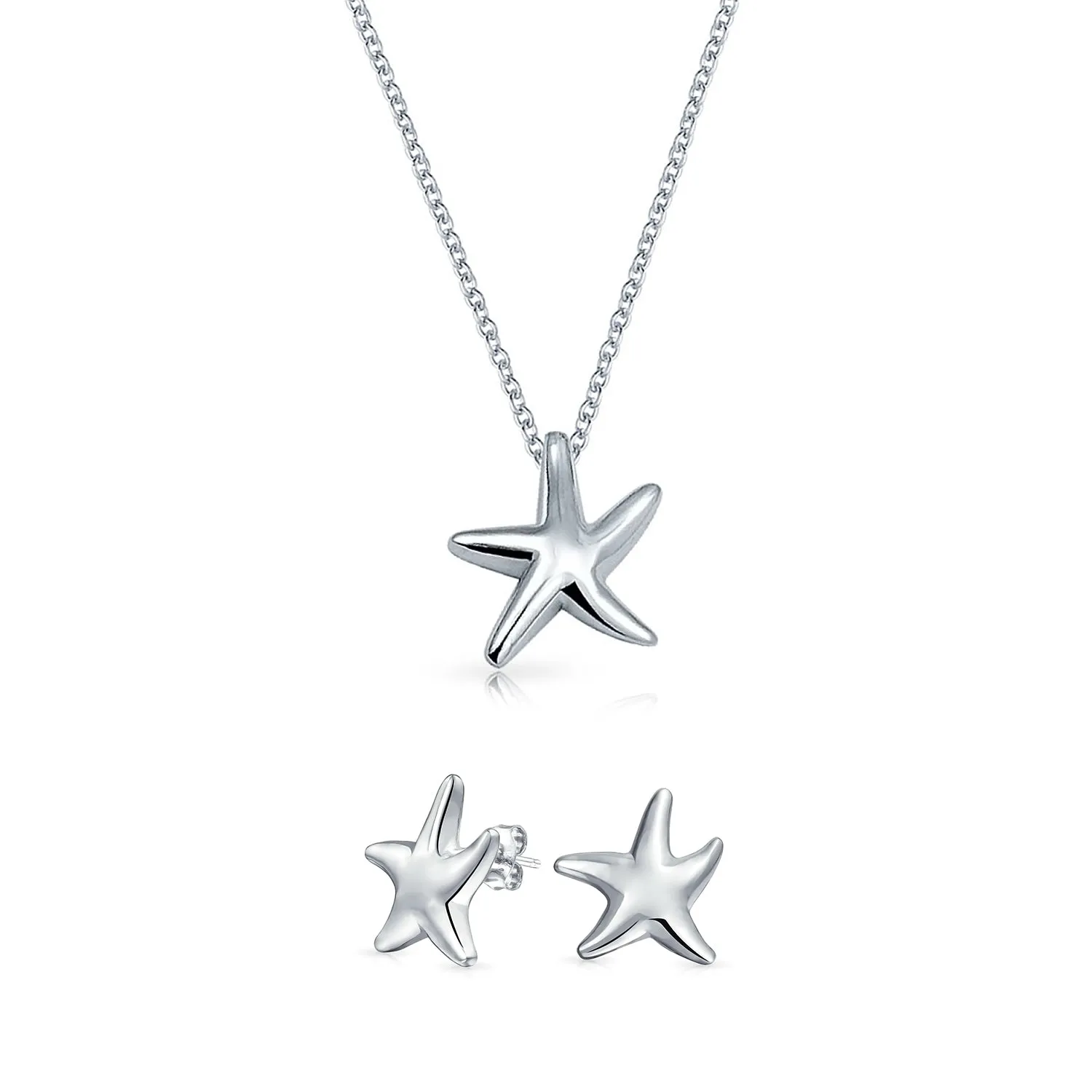 Hawaii Nautical Starfish Pendant Necklace Ear Cuff Drop Stud Earrings Silver