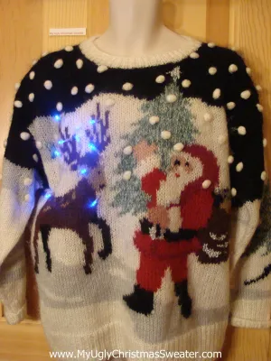 Holy Grail Contest Winner Light Up Ugly Xmas Sweater Santa and Reindeer