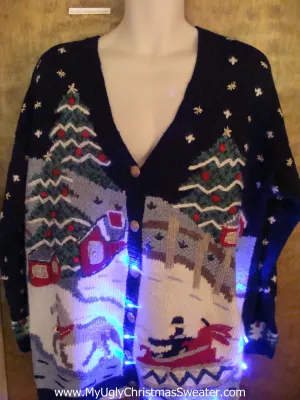 Horse and Buggy 80s Light Up Ugly Xmas Sweater