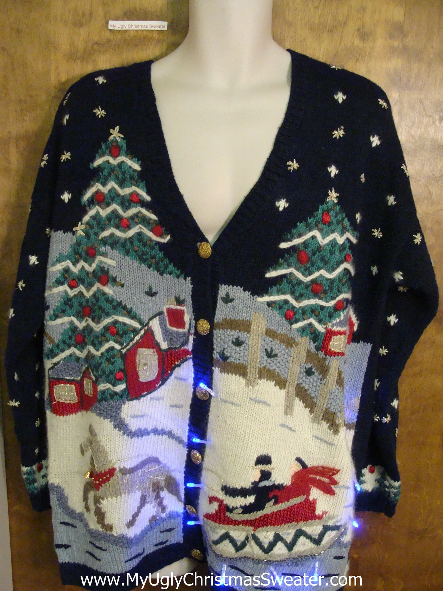 Horse and Buggy 80s Light Up Ugly Xmas Sweater