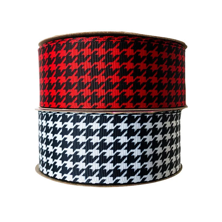 Houndstooth check ribbon in black on 1.5"red grosgrain