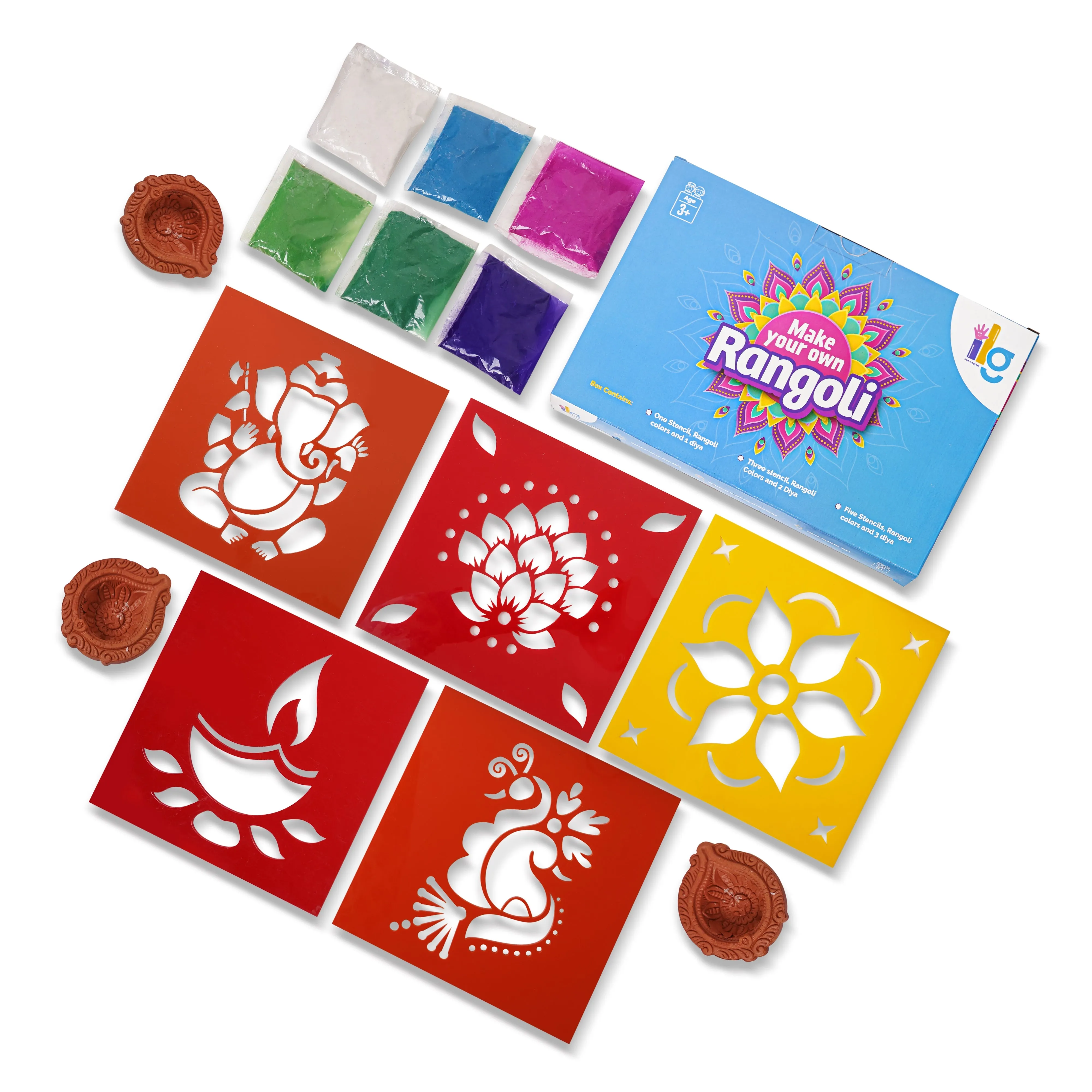 iLearnNgrow Diwali DIY Rangoli Kit - Set Of Five Stencil