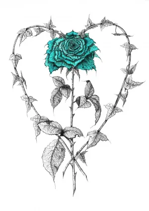 Ivy Heart with Teal Rose