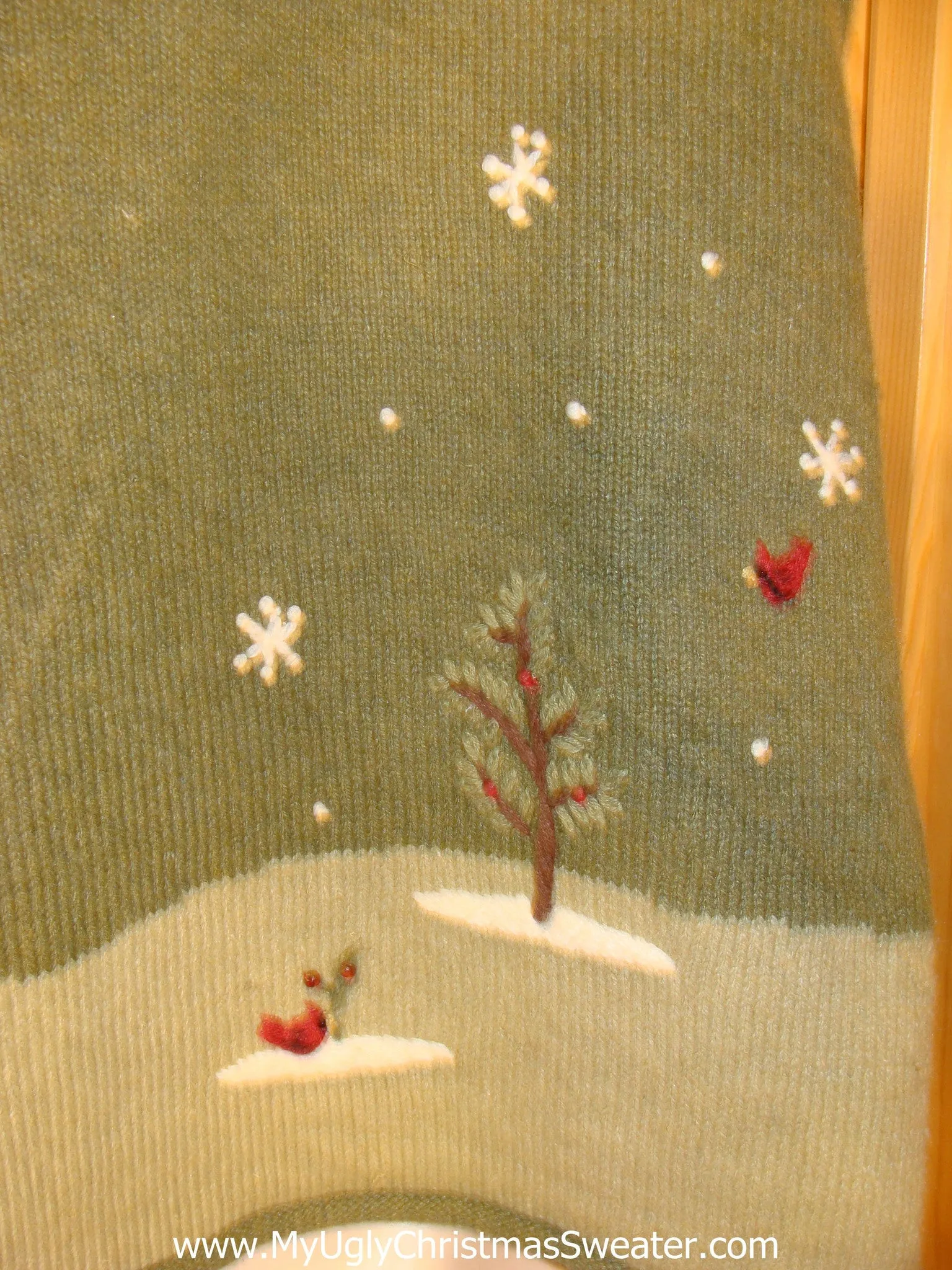 Light Up Christmas Sweater Green Zip with Winter Scene