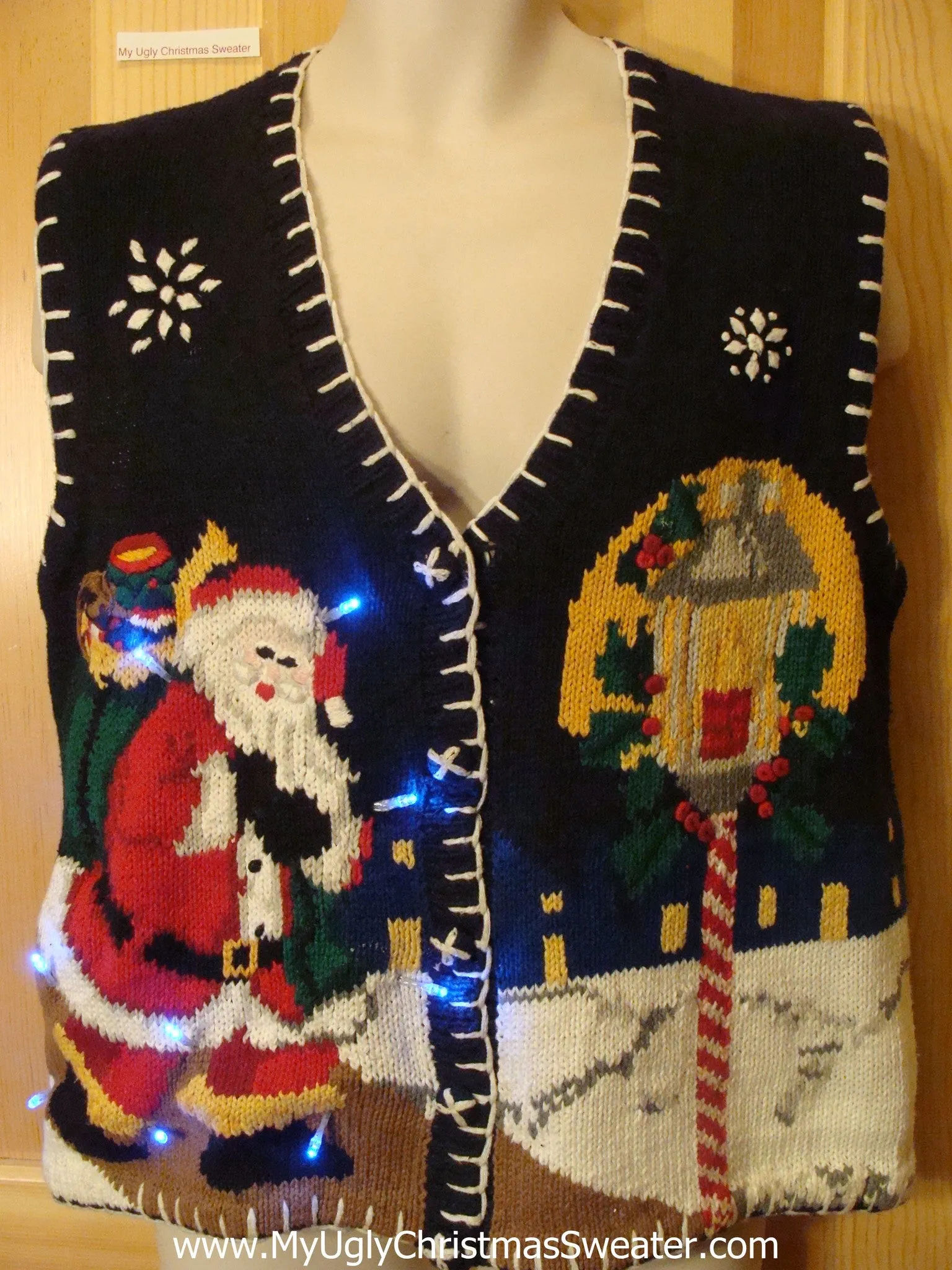 Light Up Ugly Xmas Sweater Vest Santa in Winter