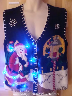 Light Up Ugly Xmas Sweater Vest Santa in Winter