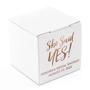 MINI CUSTOM FOIL PRINTED SQUARE PAPER FAVOR BOXES - She said YES!