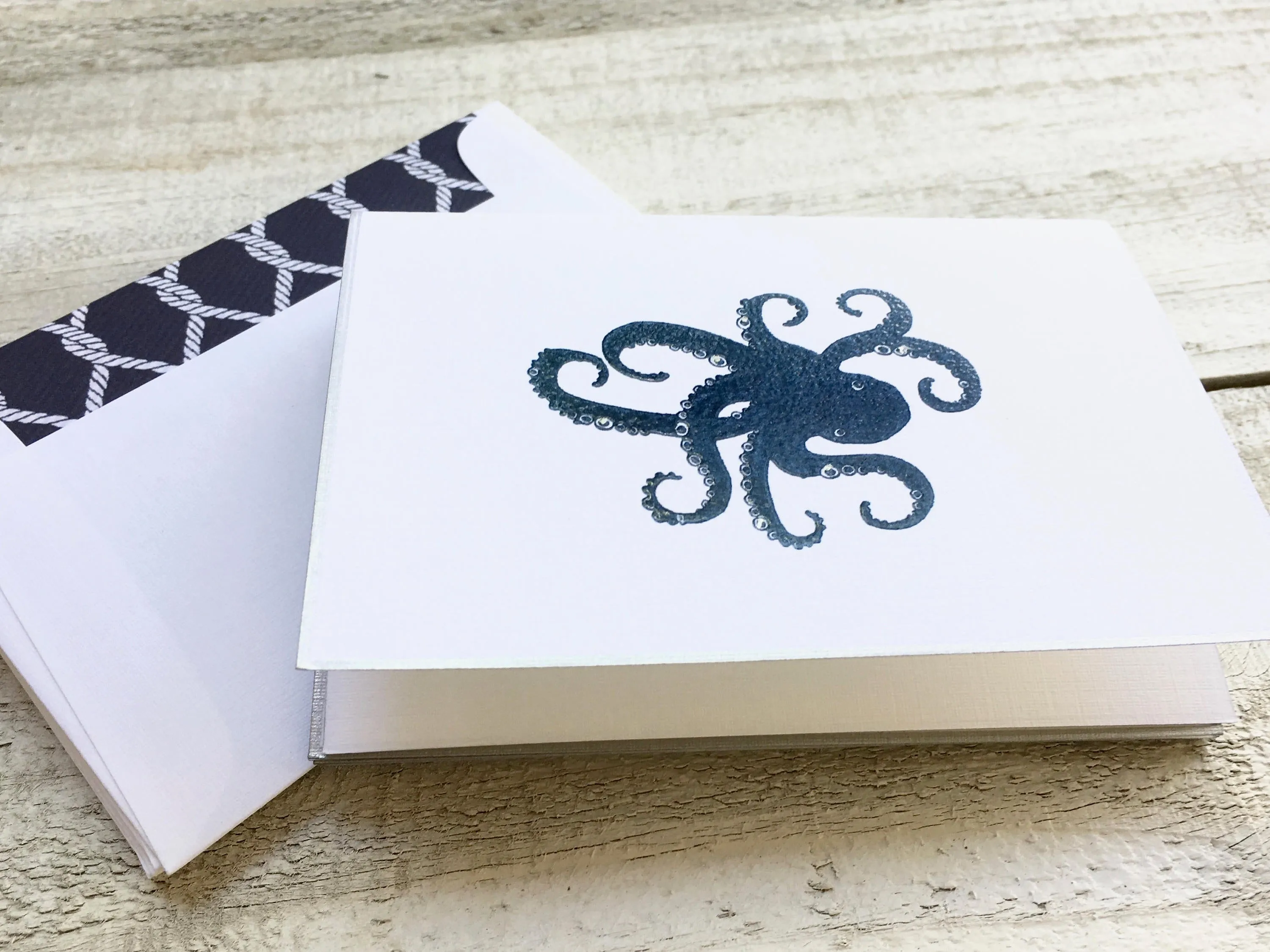 Note Cards, Octopus Stationery, Handmade Note Cards, Nautical Stationery, Beach Note Cards, Personalized Stationery, Set of 8