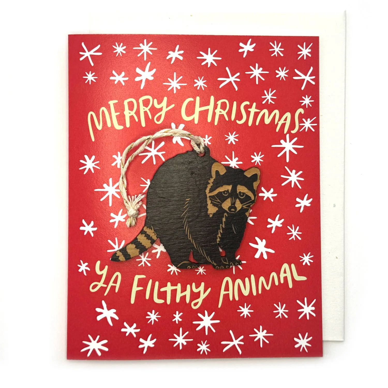 Ornament   Card by Snowmade: Merry Christmas Ya Filthy Animal - Raccoon