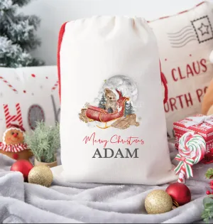 Personalised LARGE Christmas Eve Sack, 50 x 70cm. Santa Sleigh