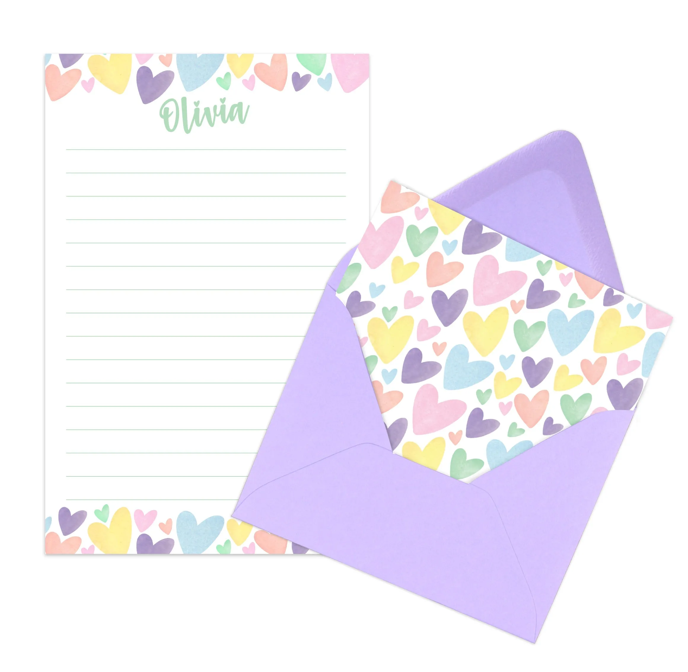 Personalized Rainbow Heart Writing Set for Kids