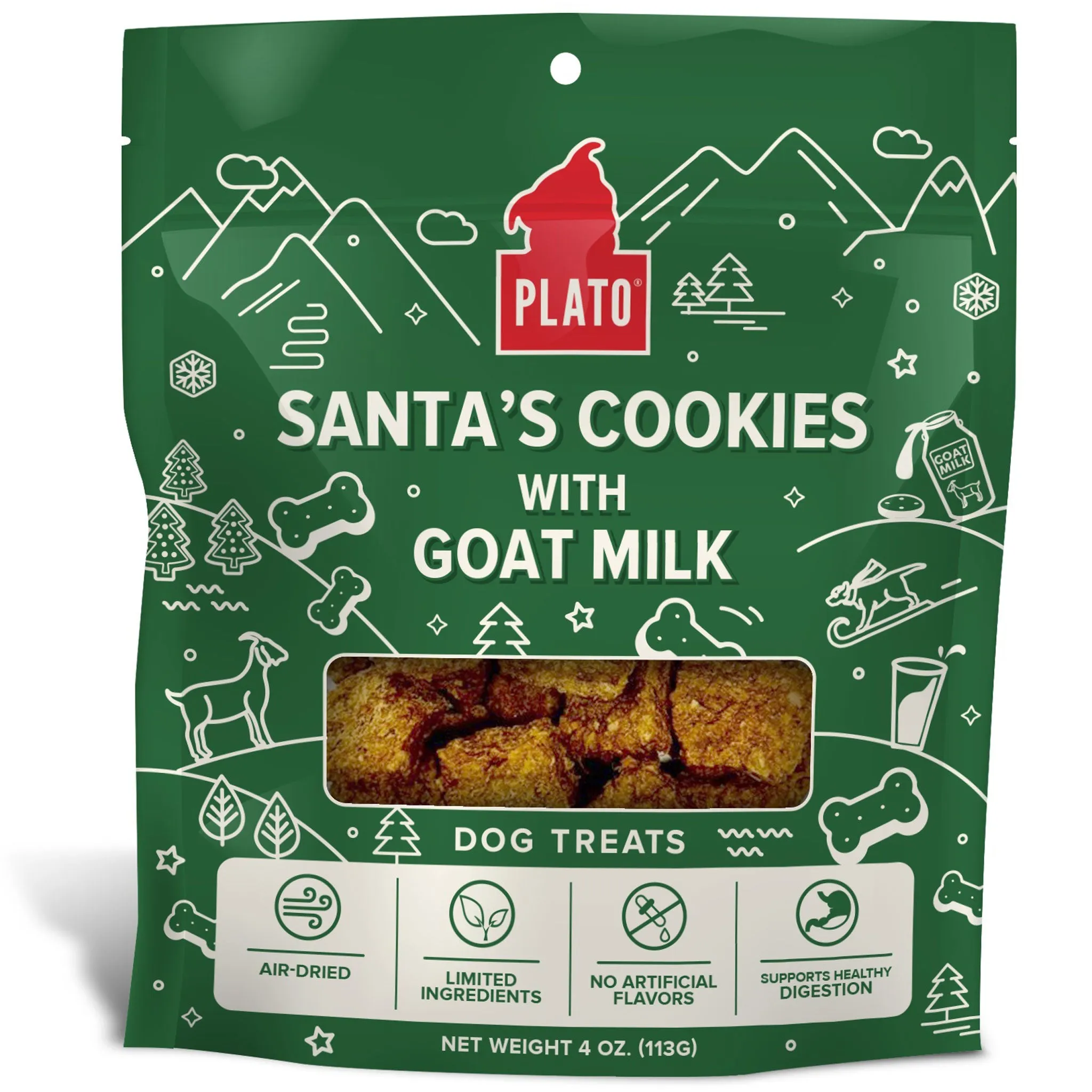 Plato Santa's Goat Milk Cookies Duck Dog Treats 4 oz