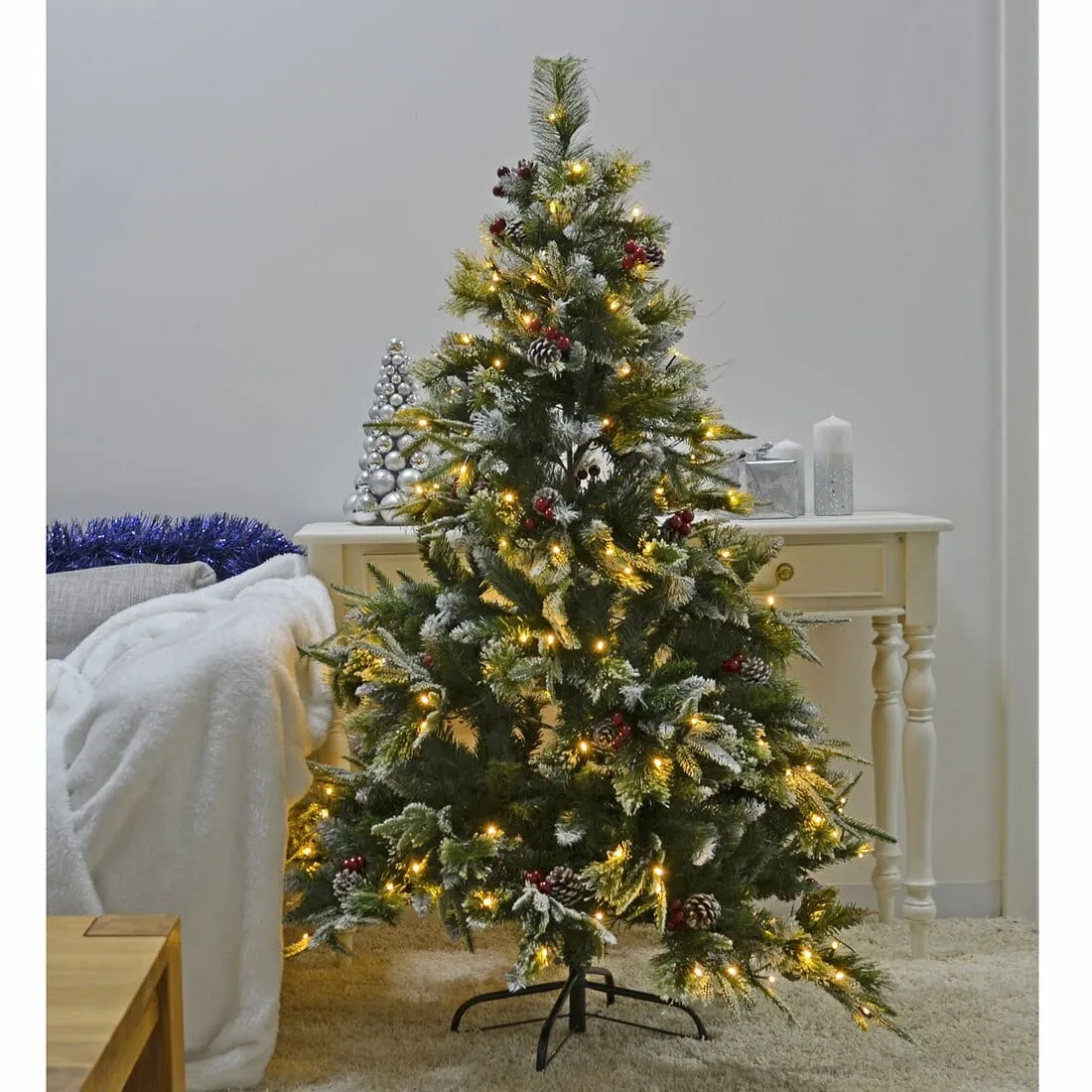 Pre-Lit Frosted Christmas Tree With Berries And Cones