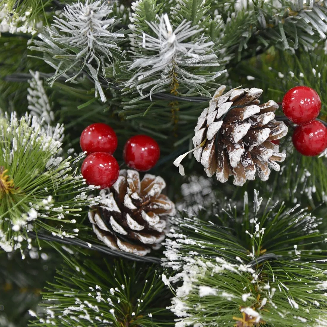 Pre-Lit Frosted Christmas Tree With Berries And Cones