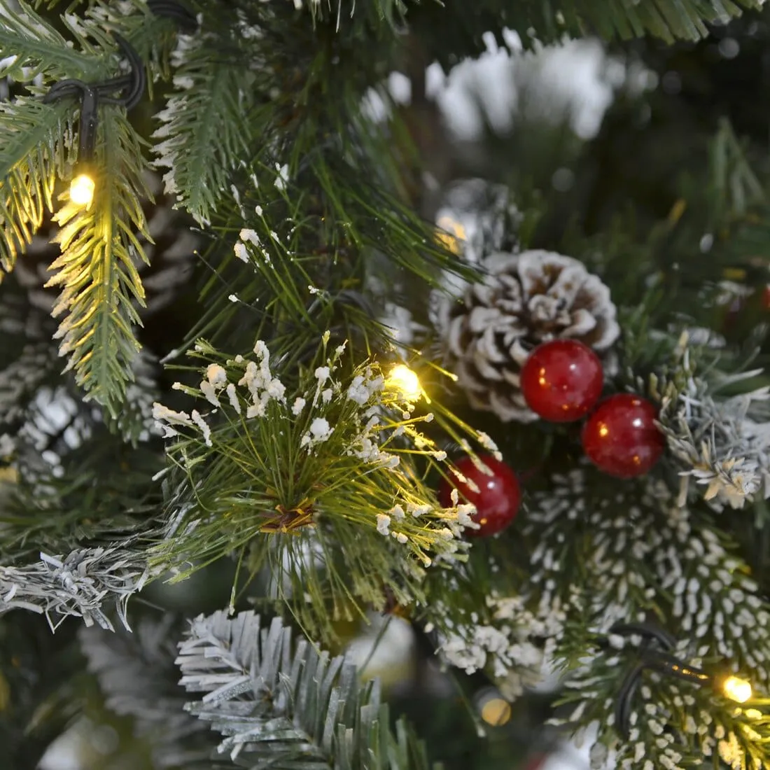 Pre-Lit Frosted Christmas Tree With Berries And Cones