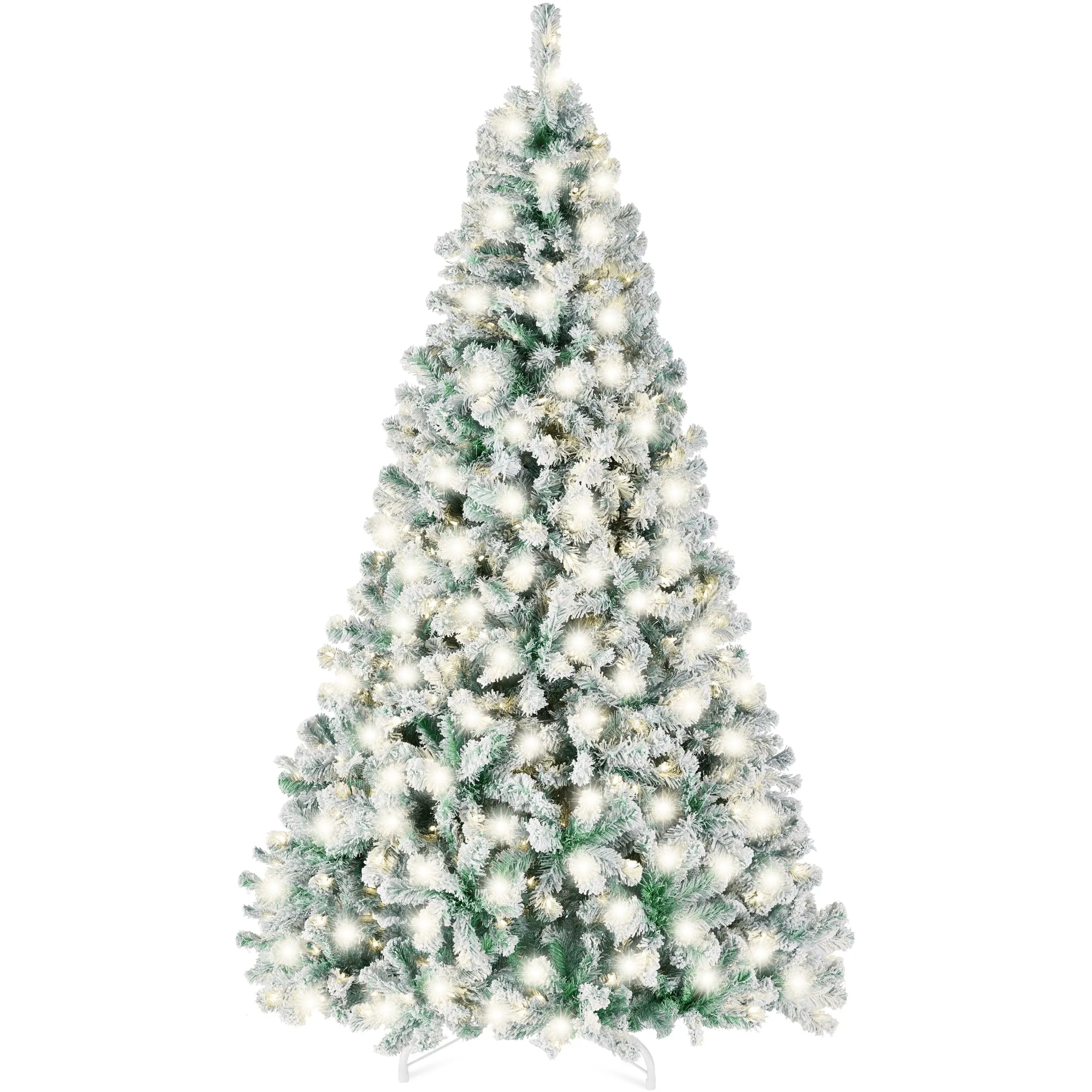 Pre-Lit Sage Green Flocked Artificial Pine Christmas Tree w/ White Lights