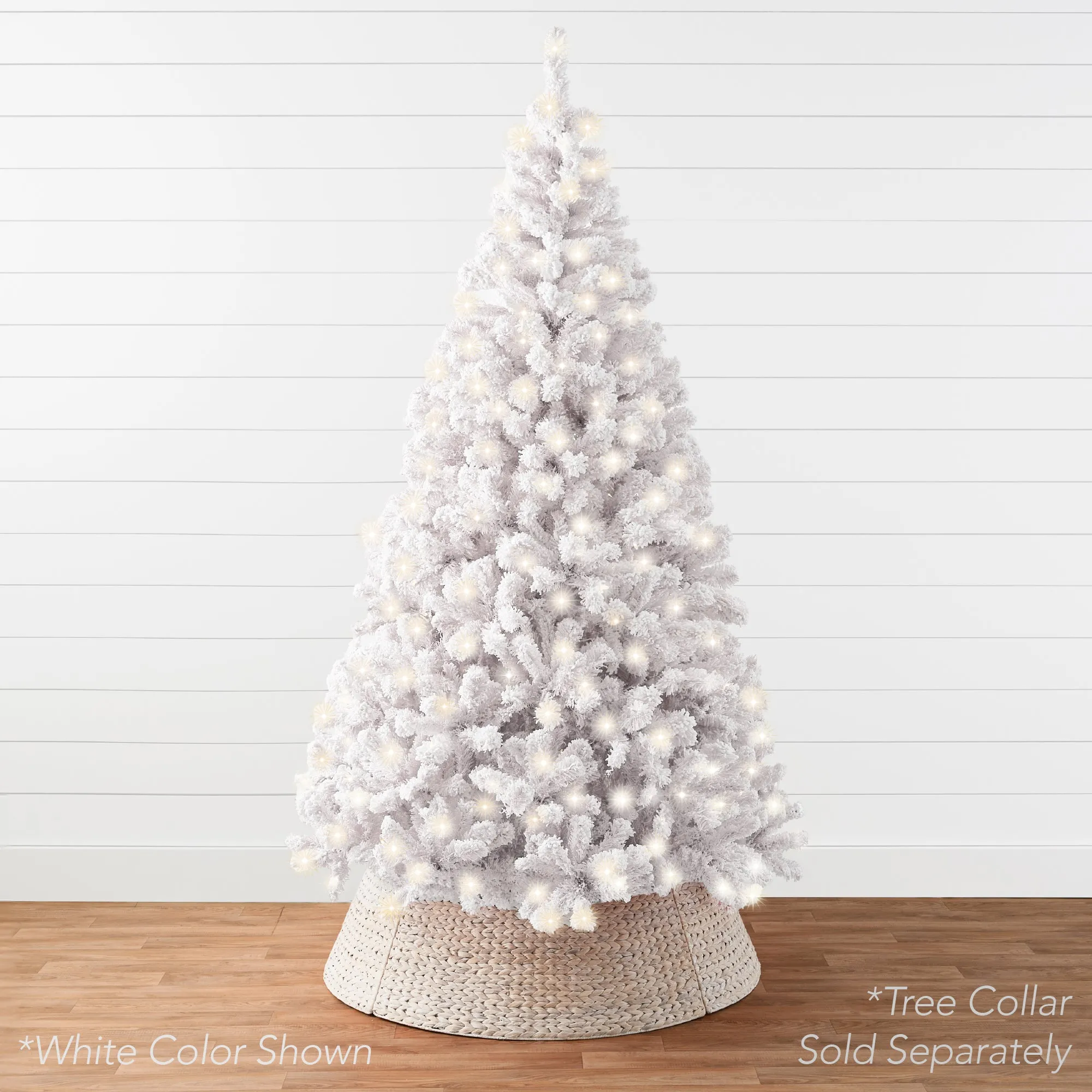 Pre-Lit Sage Green Flocked Artificial Pine Christmas Tree w/ White Lights