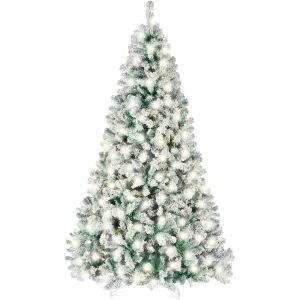 Pre-Lit Sage Green Flocked Artificial Pine Christmas Tree w/ White Lights