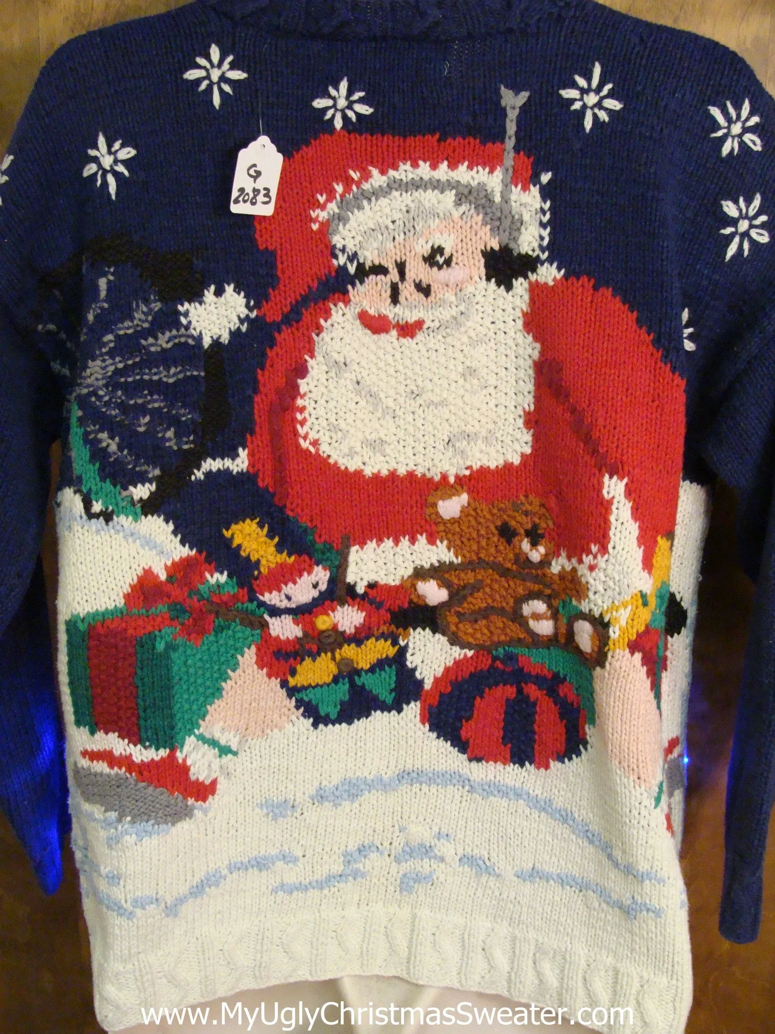 Rare 2sided Santa Biking Light Up Ugly Xmas Sweater