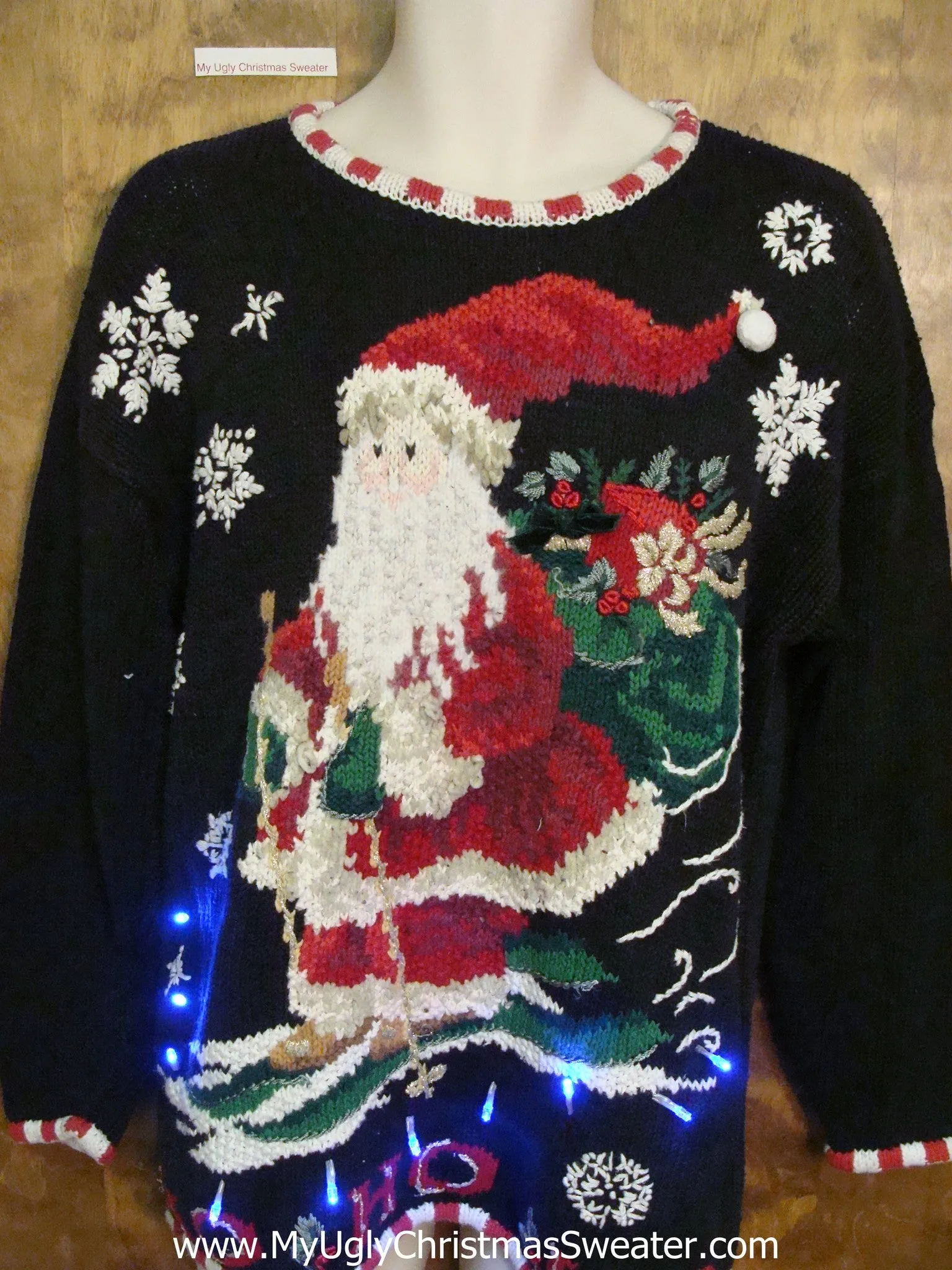 Unique Light-Up Christmas Sweater Featuring Santa Skiing - Rare Find!