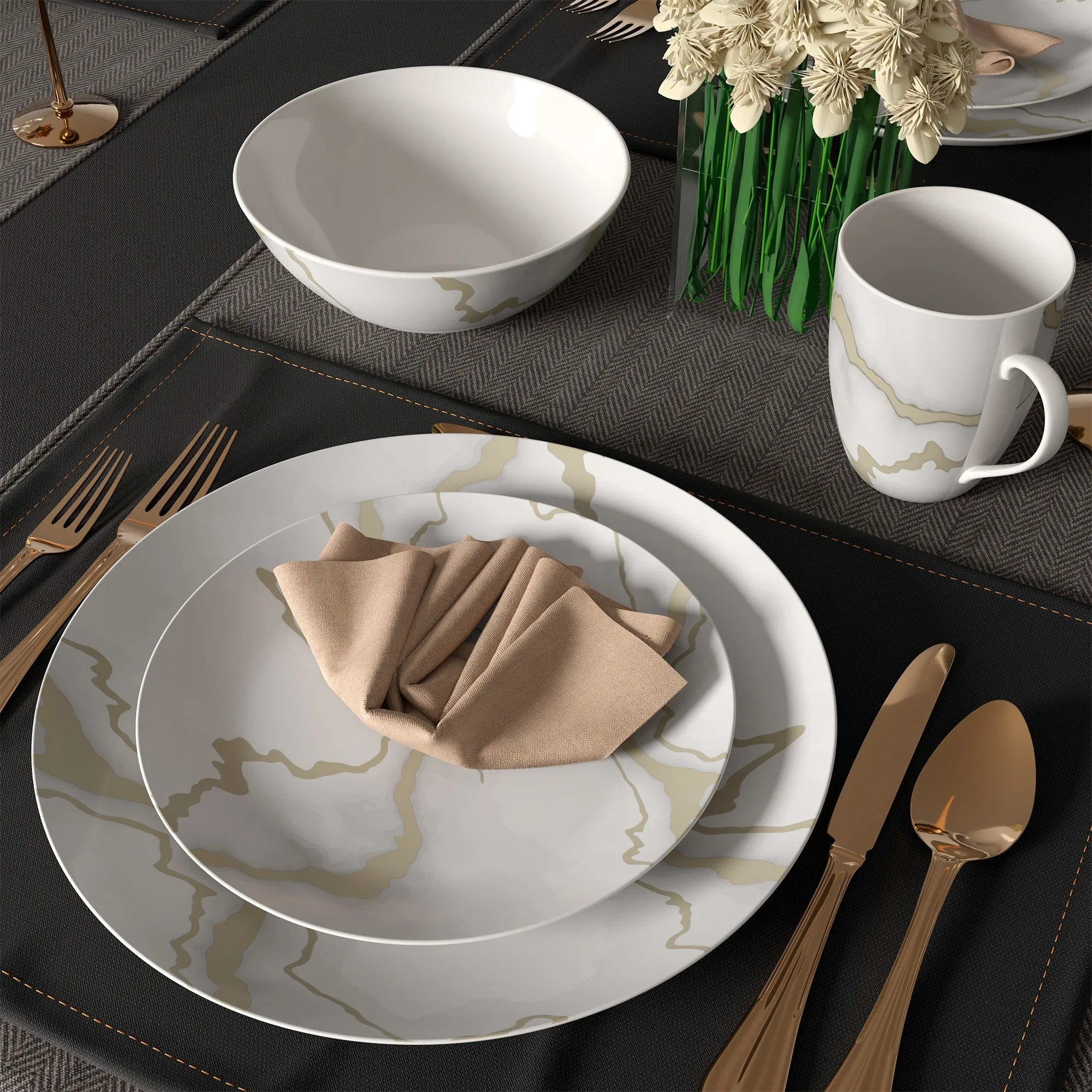 Safdie & Co. Dinnerware Set 16Piece Electric Marble, Service for 4