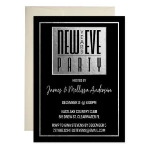 Silver New Years Party Invitations