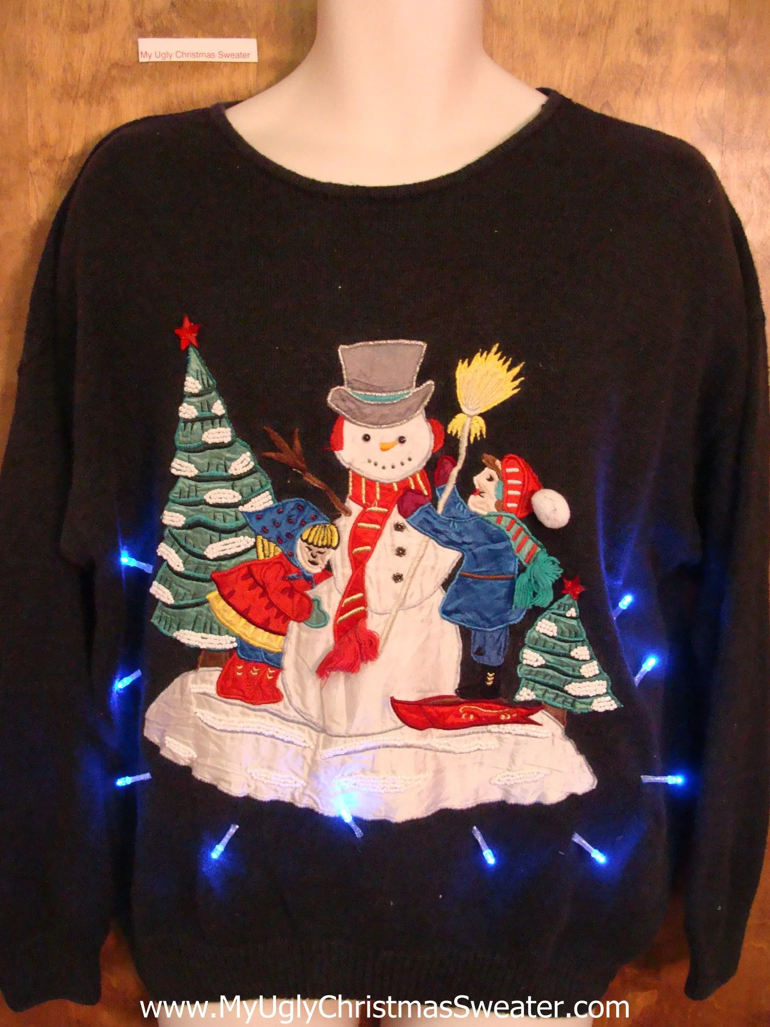 Ski Man and SnowmanLight Up Ugly Xmas Sweater