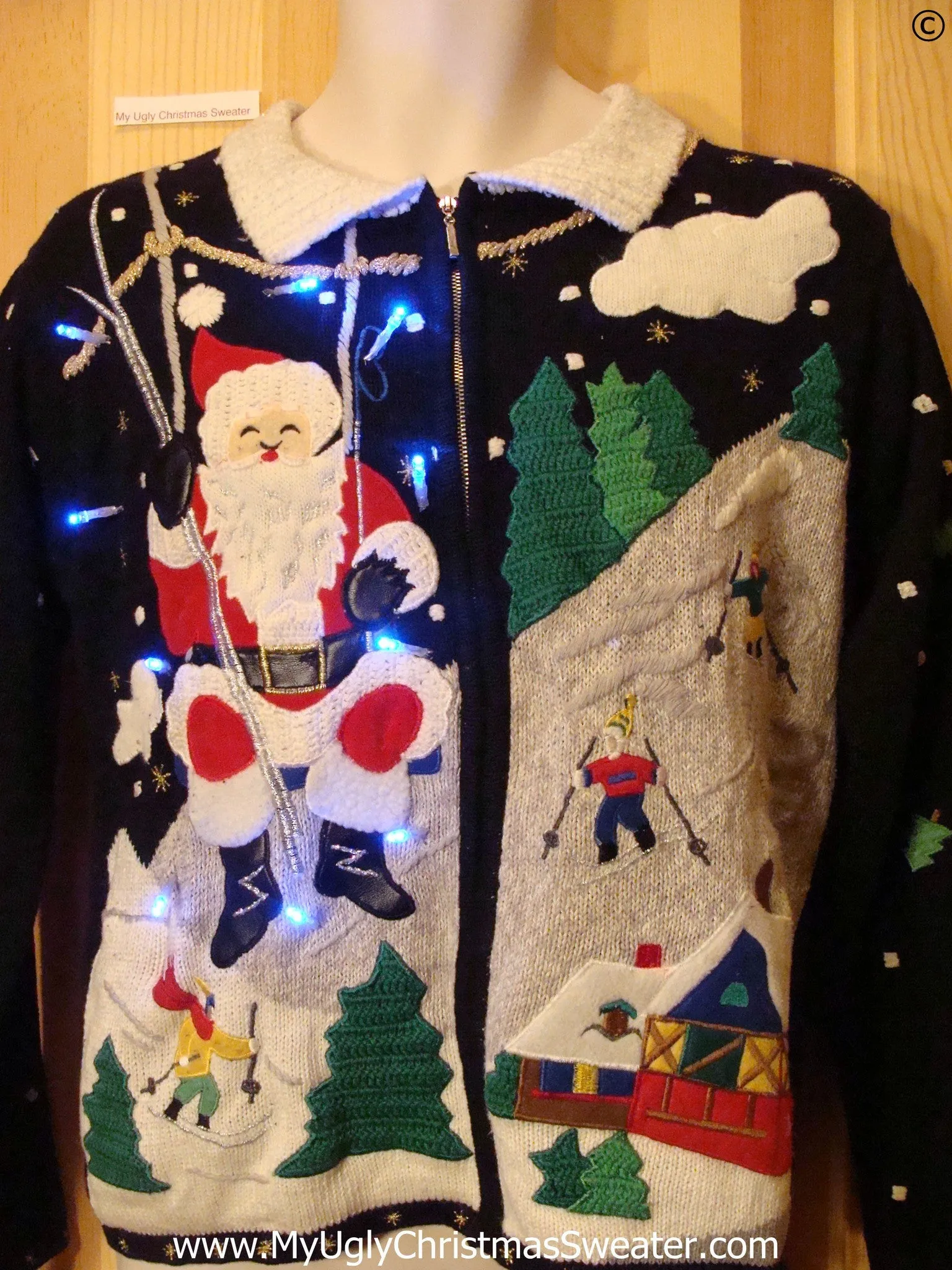 Skiing Santa Funny Light Up Christmas Sweater