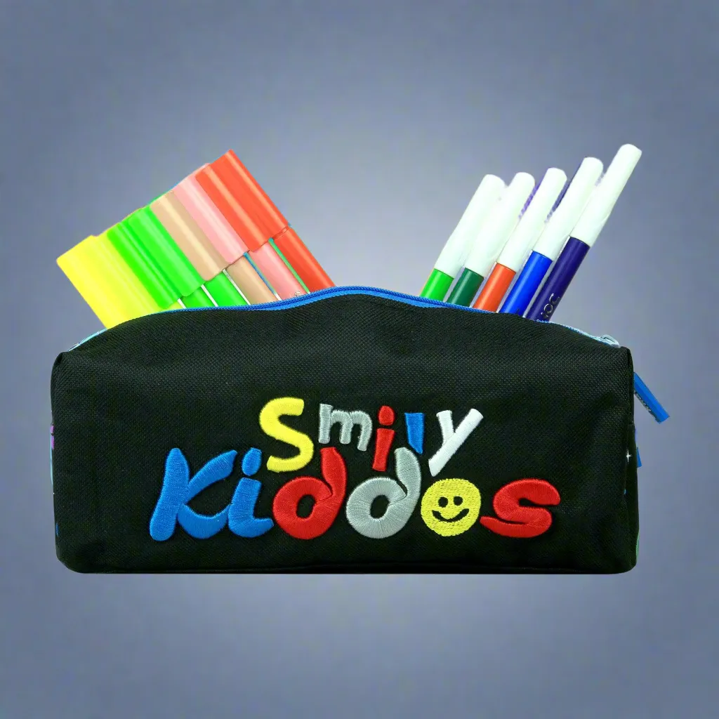 Smily Twin Zipper Pencil Pouch Black