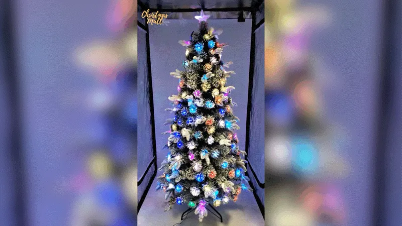 Snow Flocked Christmas Pine Tree Pre-Lit Ultra Bright Flashing Lights