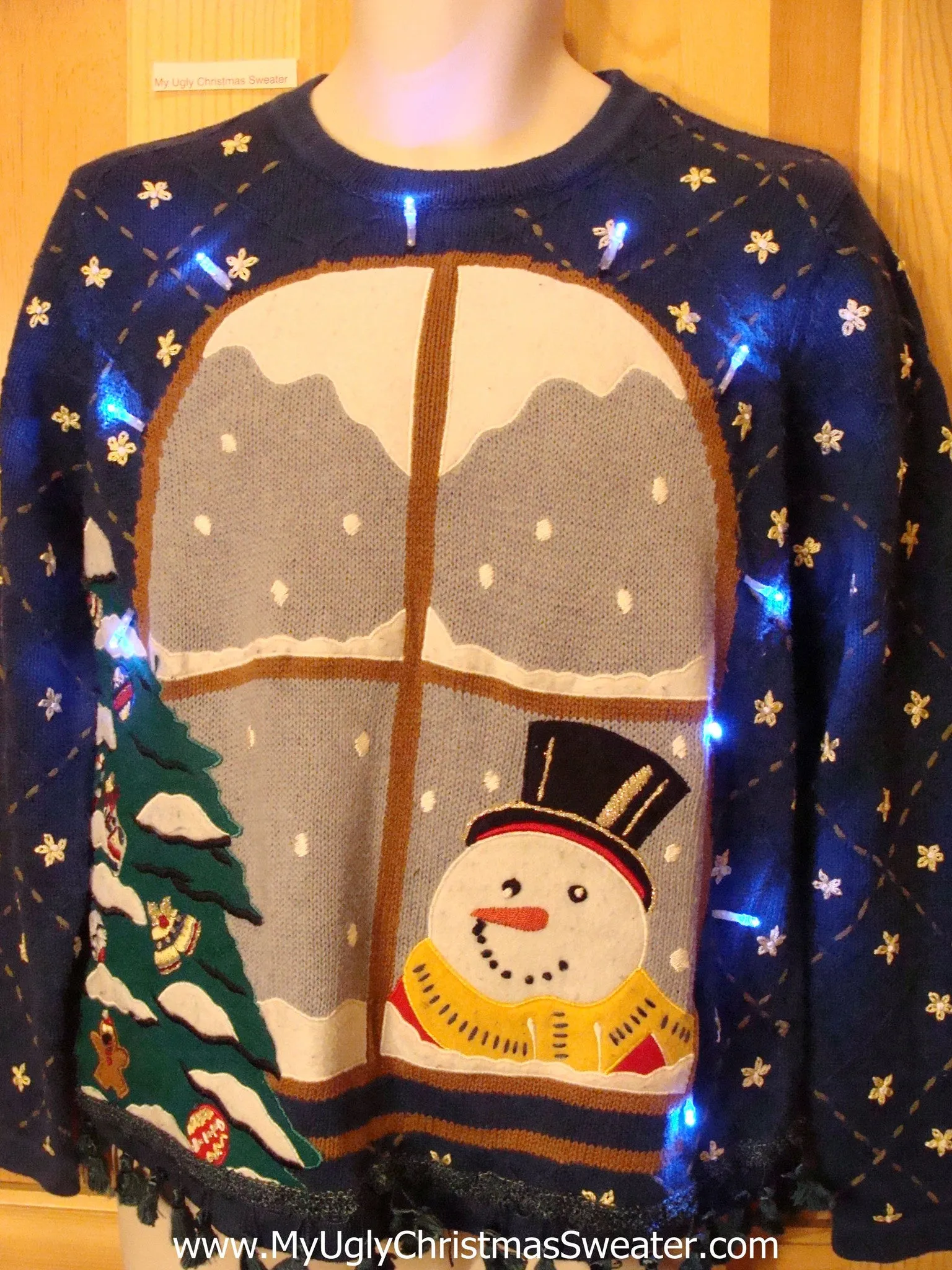 Snowman at Window Light Up Ugly Christmas Sweater