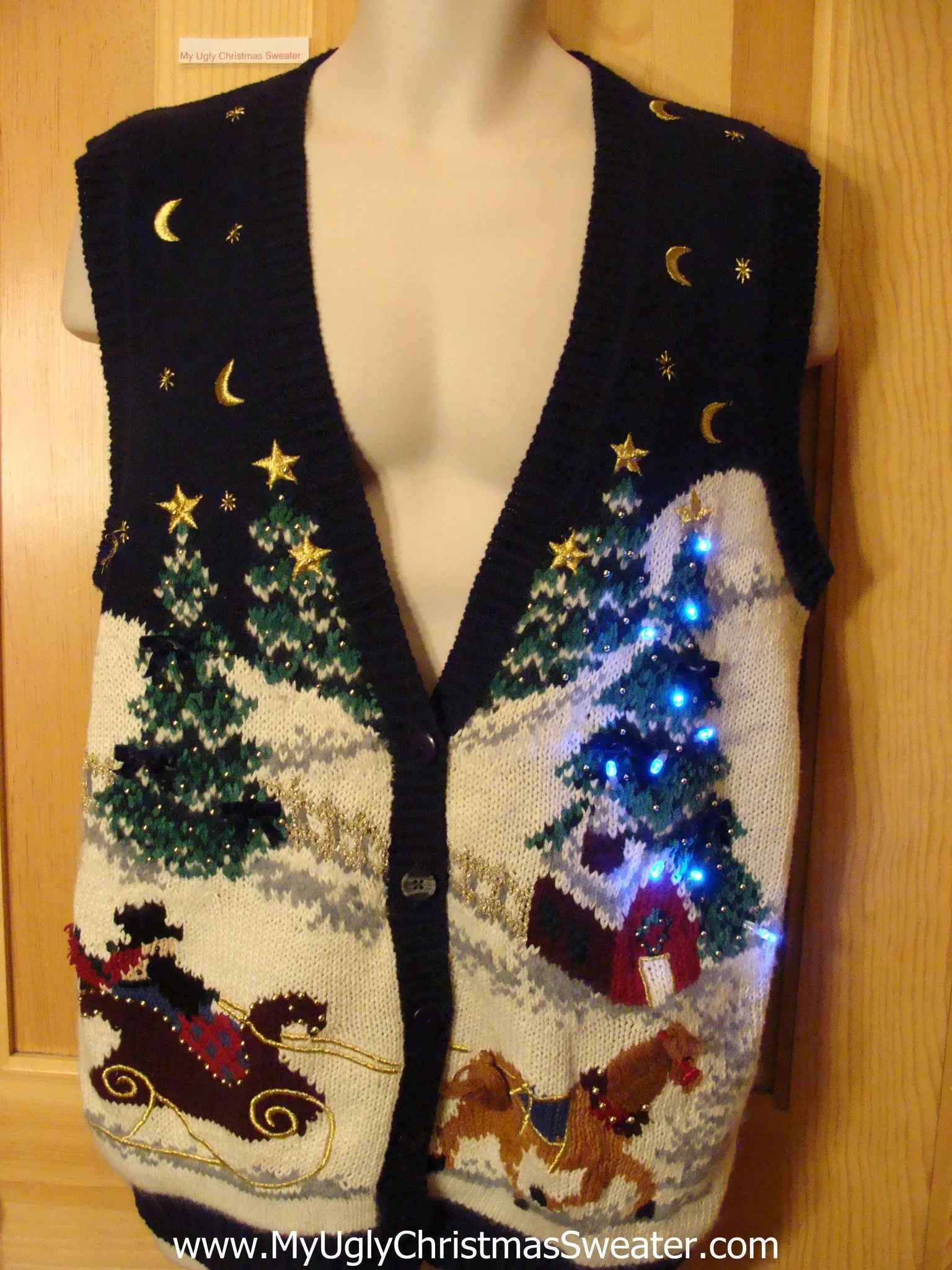 Tacky Christmas Sweater Vest with Lights Horse Winter Scene