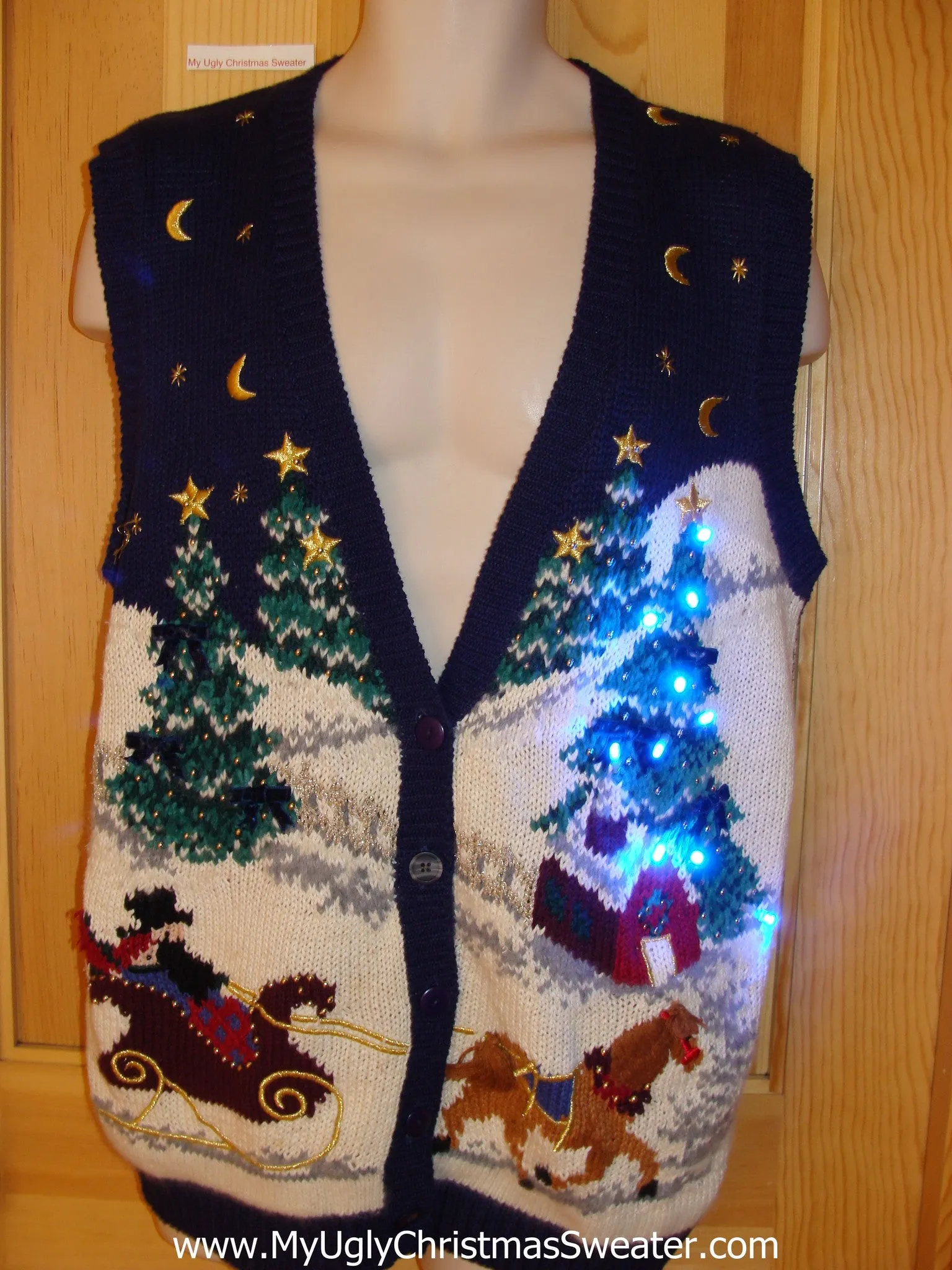 Tacky Christmas Sweater Vest with Lights Horse Winter Scene