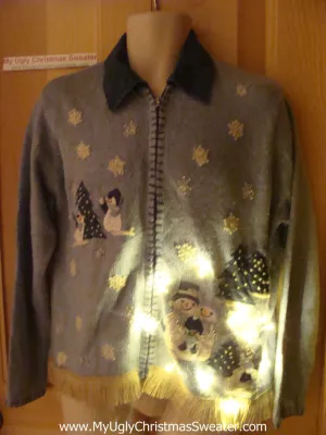 Tacky Ugly Christmas Sweater with Lights and Fringe (g73)