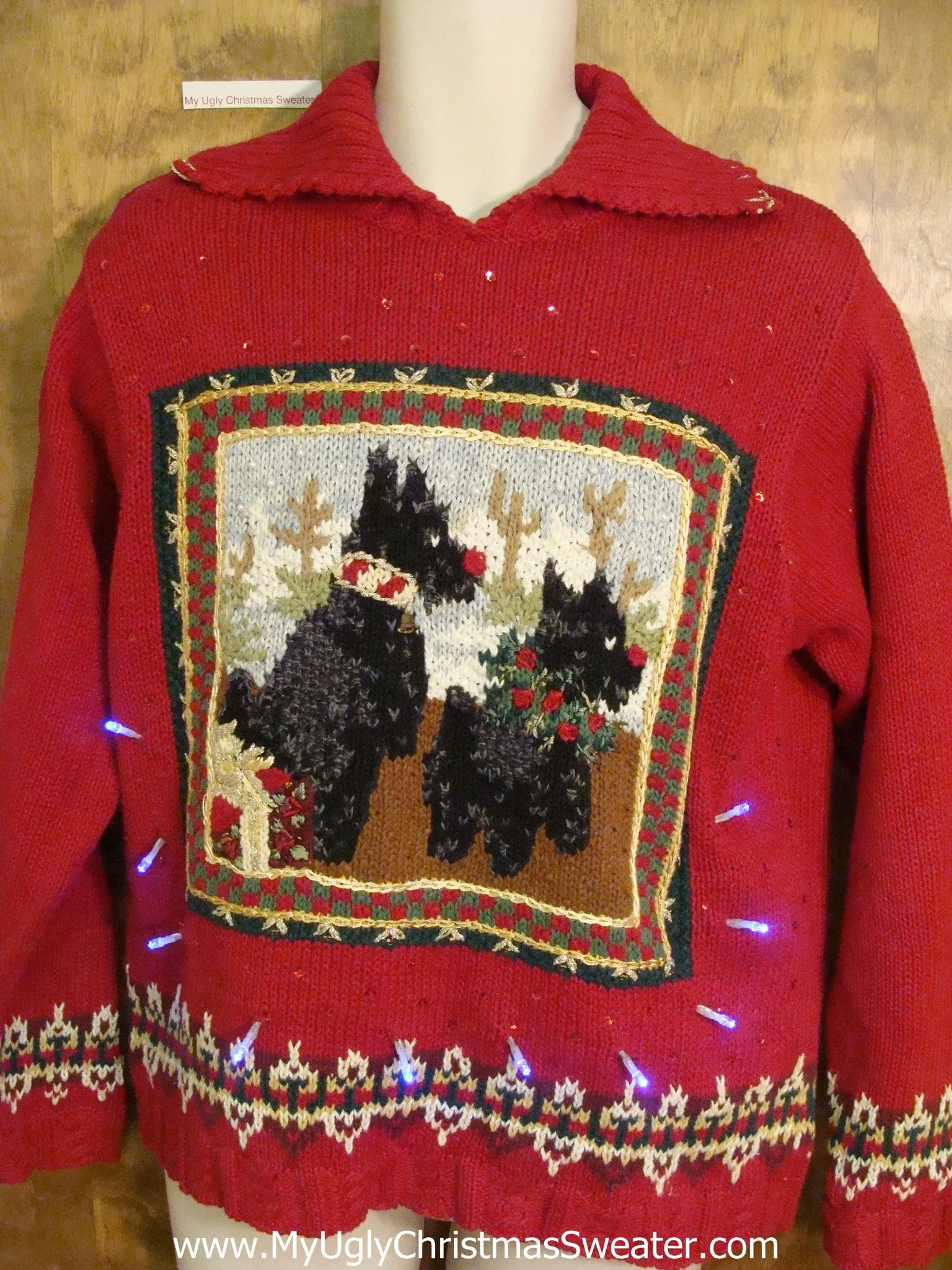 Terrier Dog Twins Light Up Ugly Xmas Sweater