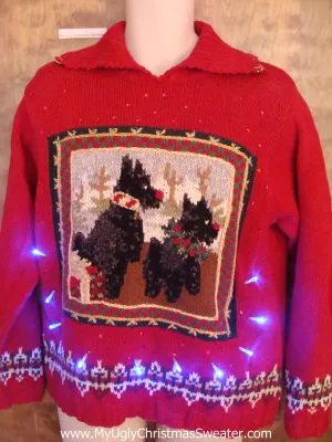 Terrier Dog Twins Light Up Ugly Xmas Sweater