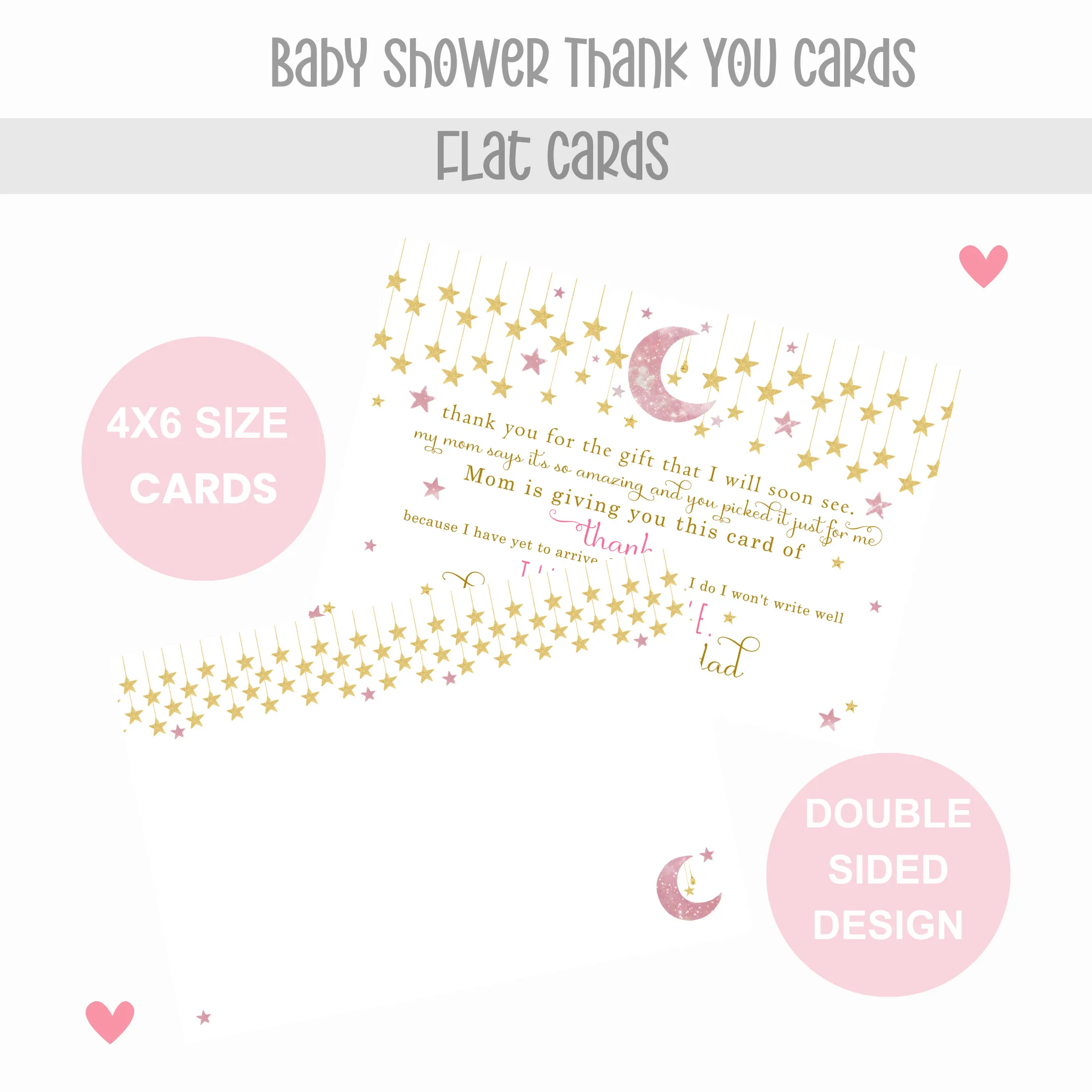 Twinkle Little Star Thank You Cards for Girls – Pink and Gold Notecards (Pack of 25)