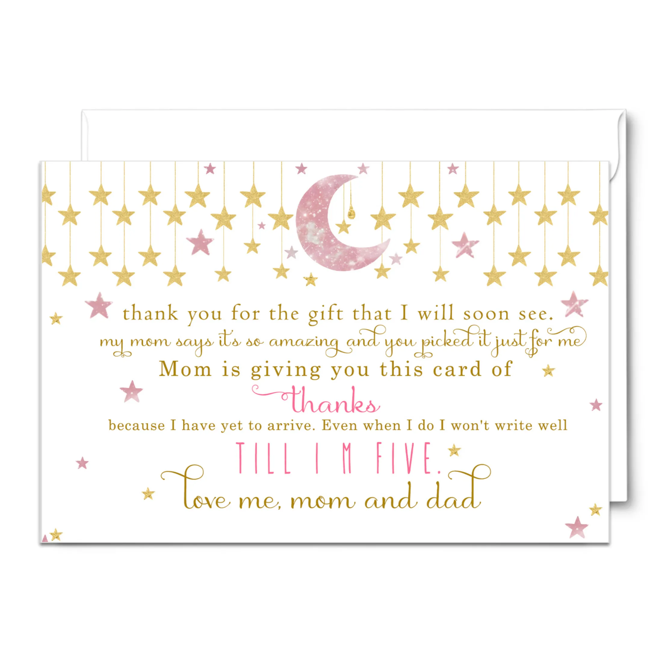 Twinkle Little Star Thank You Cards for Girls – Pink and Gold Notecards (Pack of 25)