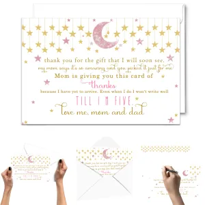 Twinkle Little Star Thank You Cards for Girls – Pink and Gold Notecards (Pack of 25)