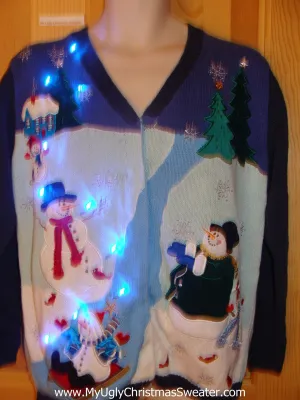 Two Sided Light Up Christmas Sweater Magic Snowman