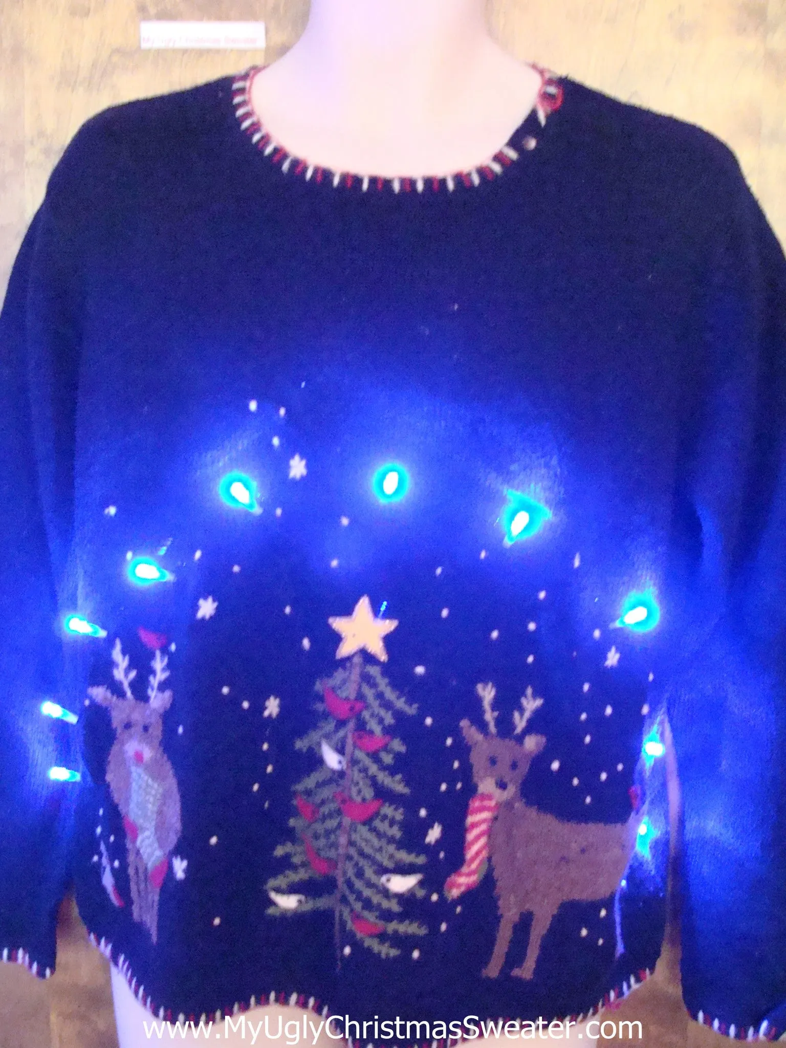 Ugly Christmas Sweater with Lights and Two Reindeer