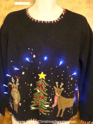 Ugly Christmas Sweater with Lights and Two Reindeer