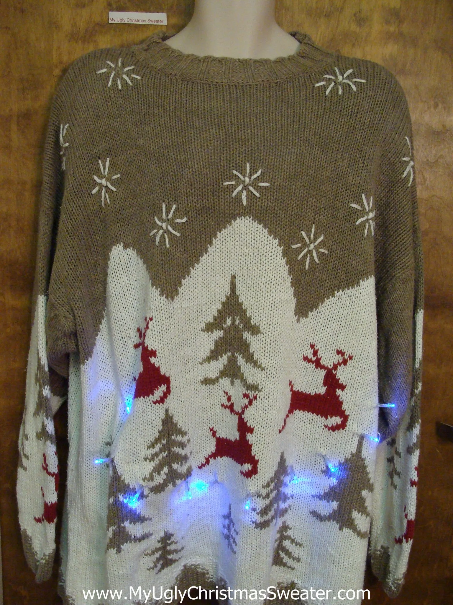 Vintage Reindeer and Trees 2sided Light Up Ugly Xmas Sweater