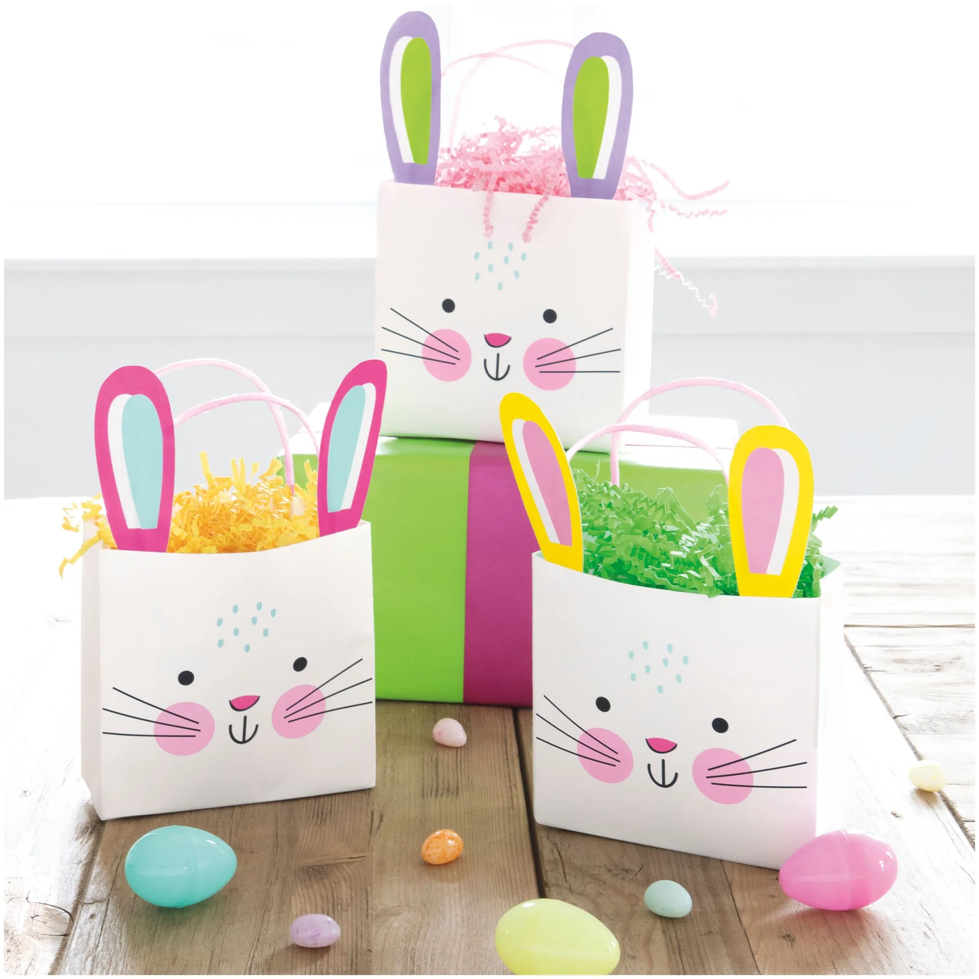 White Bunny Ear Easter Paper Treat Bags With Handles 3ct